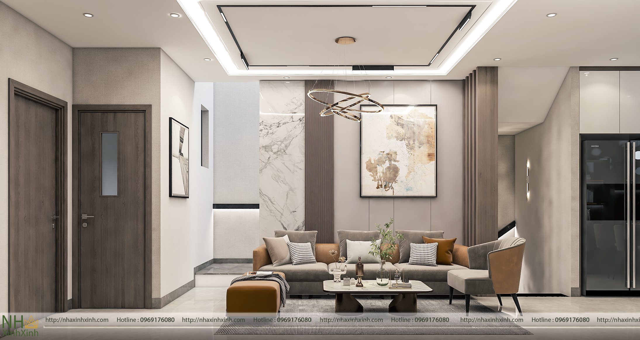 Thiết kế nội thất kết hợp màu sơn vàng xám giúp ngôi nhà ấm cúng hơn