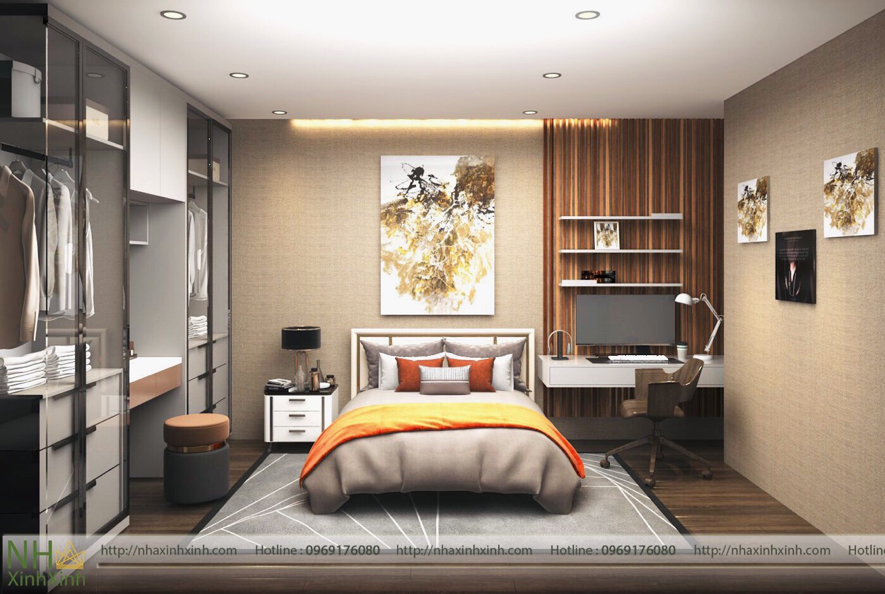 Nội thất phòng ngủ với những tông màu ấm, tạo cảm giác gần gũi