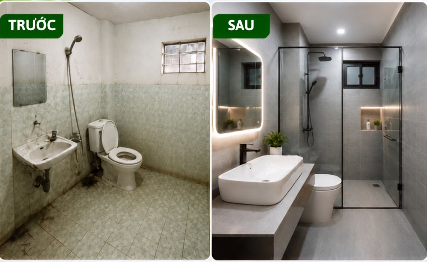 Nhà vệ sinh do Nhà Xinh Xinh cải tạo nhà cũ trọn gói