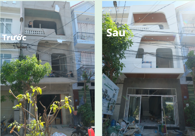 Công trình cải tạo mặt tiền thực tế trước và sau khi cải tạo