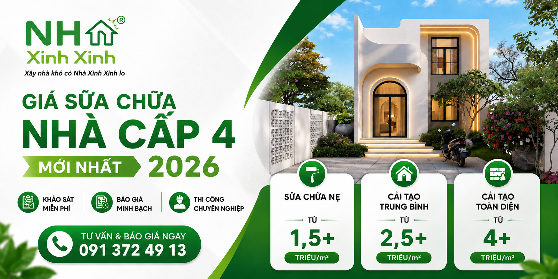 Cập nhật bảng báo giá sửa chữa nhà cấp 4 mới nhất năm 2026