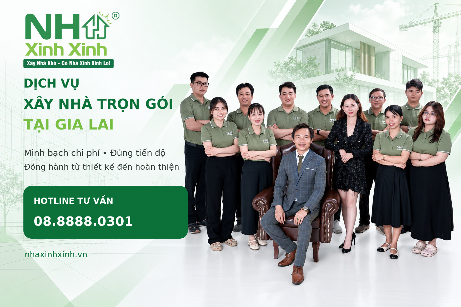 Dịch vụ xây nhà trọn gói tại Gia Lai của Nhà Xinh Xinh, hotline 08.8888.0301