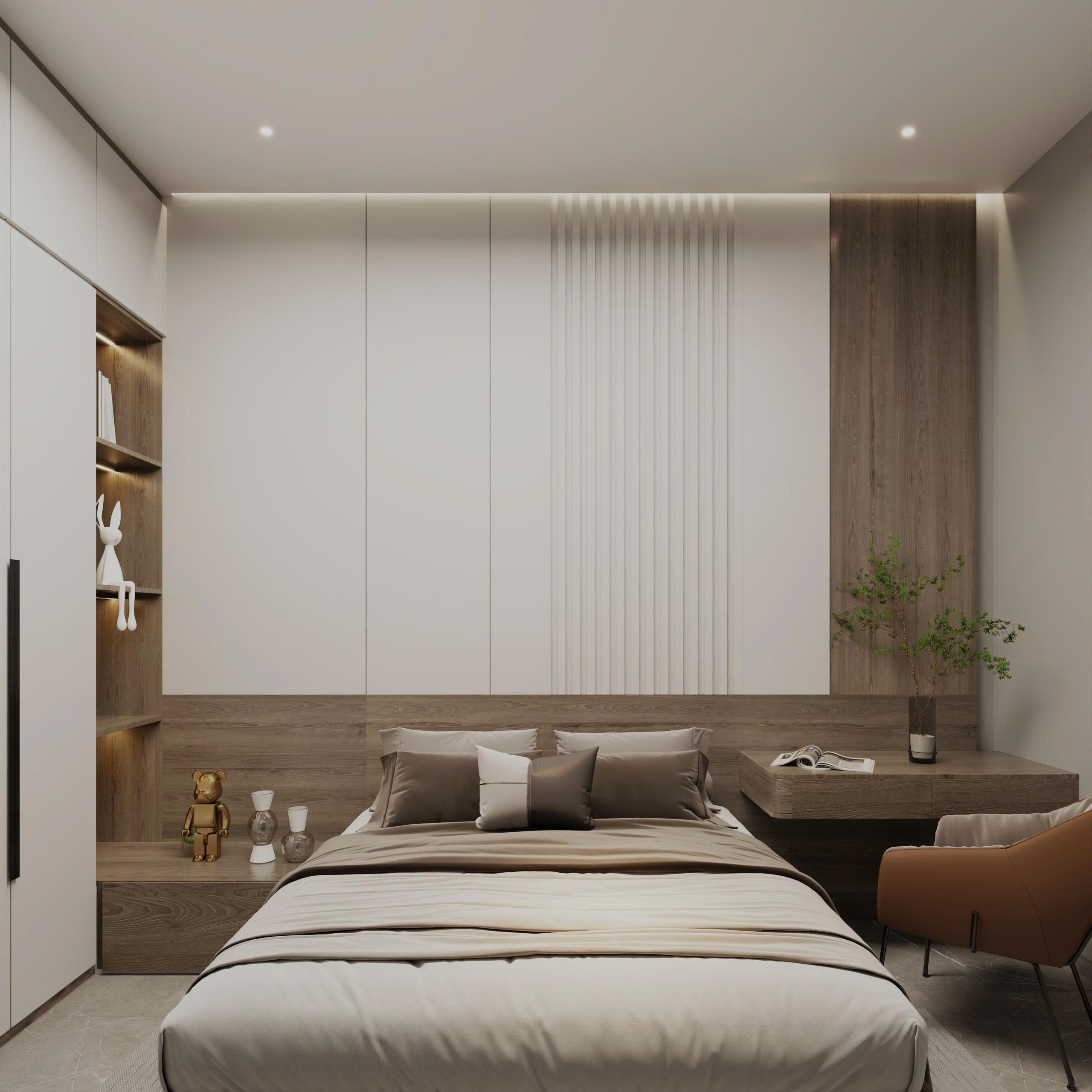 Phối cảnh phòng ngủ trong thiết kế nhà anh Khuê tại Diêu Trì